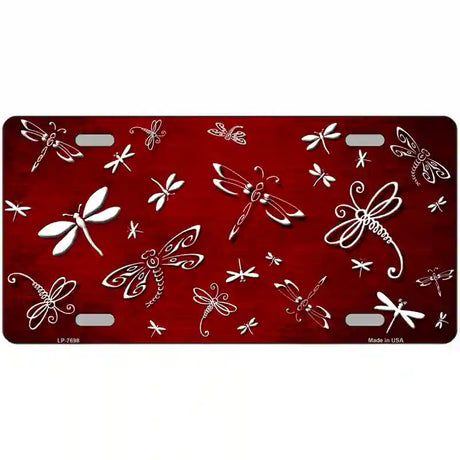 Red White Dragonfly Oil Rubbed Metal Novelty License Plate 24" x 12" (LLP)