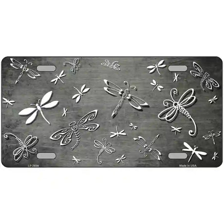 Gray White Dragonfly Oil Rubbed Metal Novelty License Plate 24" x 12" (LLP)