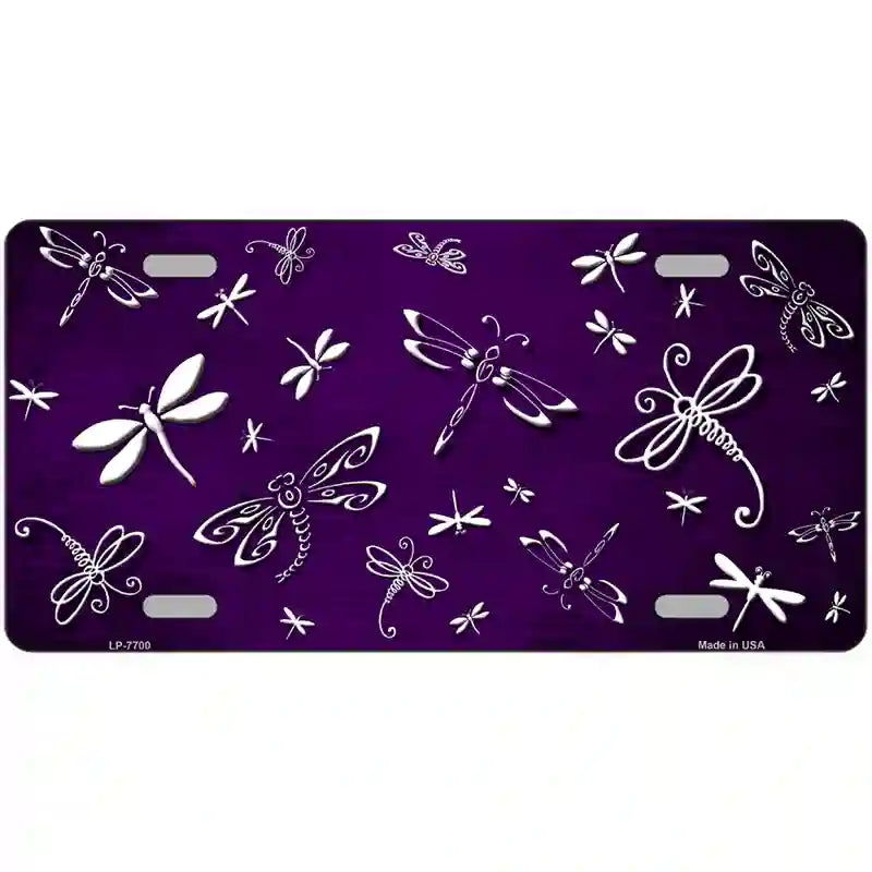 Purple White Dragonfly Oil Rubbed Metal Novelty License Plate 24" x 12" (LLP)