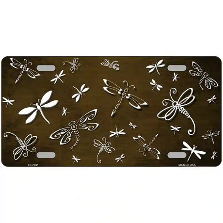 Brown White Dragonfly Oil Rubbed Metal Novelty License Plate 24" x 12" (LLP)