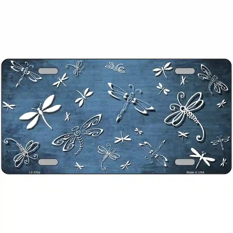 Light Blue White Dragonfly Oil Rubbed Metal Novelty License Plate 24" x 12" (LLP)