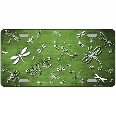 Lime Green White Dragonfly Oil Rubbed Metal Novelty License Plate 24" x 12" (LLP)