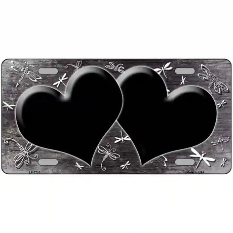 Black White Dragonfly Hearts Oil Rubbed Metal Novelty License Plate 24" x 12" (LLP)