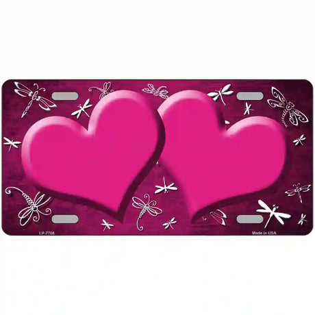 Pink White Dragonfly Hearts Oil Rubbed Metal Novelty License Plate 24" x 12" (LLP)