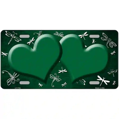 Green White Dragonfly Hearts Oil Rubbed Metal Novelty License Plate 24" x 12" (LLP)