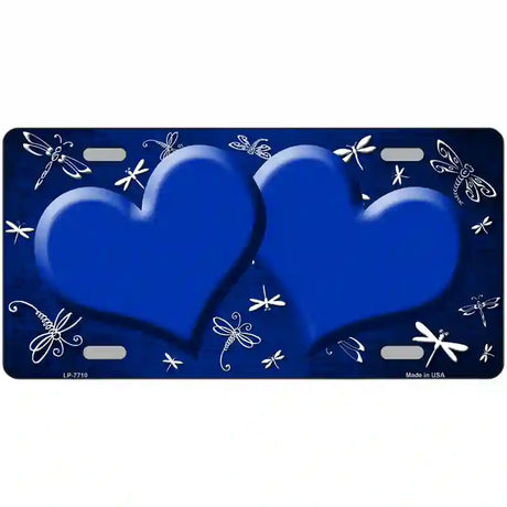 Blue White Dragonfly Hearts Oil Rubbed Metal Novelty License Plate 24" x 12" (LLP)