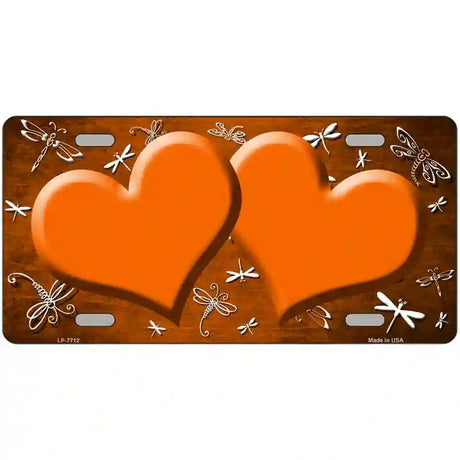 Orange White Dragonfly Hearts Oil Rubbed Metal Novelty License Plate 24" x 12" (LLP)