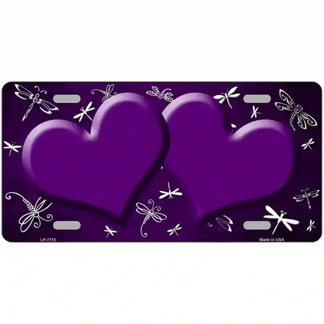 Purple White Dragonfly Hearts Oil Rubbed Metal Novelty License Plate 24" x 12" (LLP)