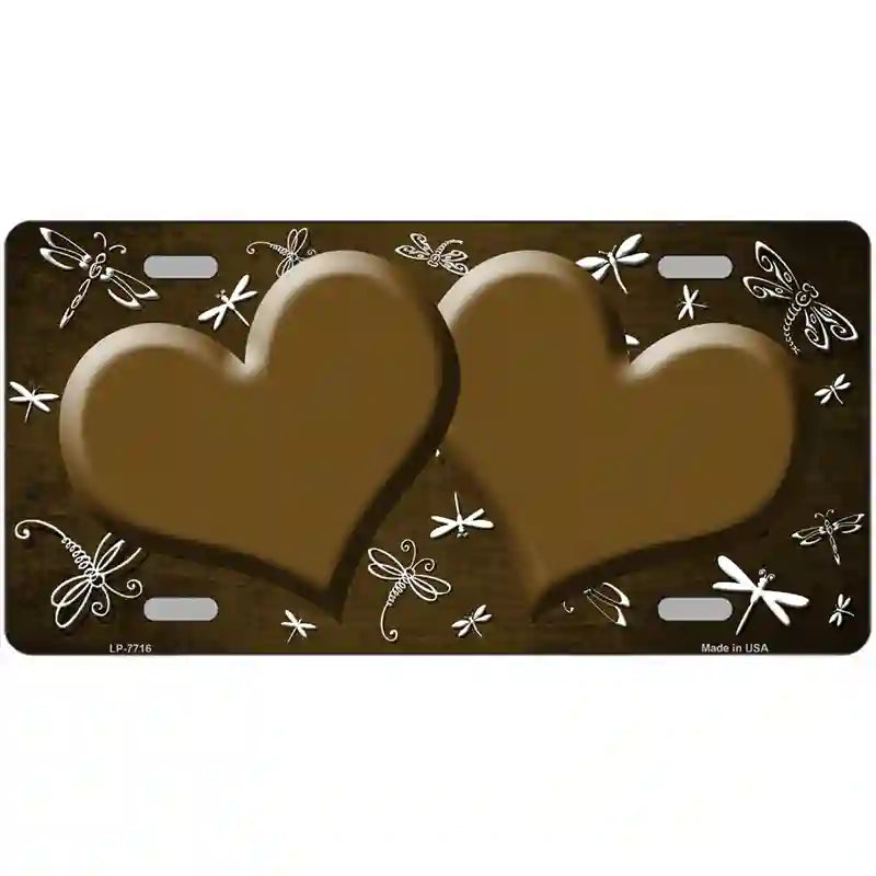 Brown White Dragonfly Hearts Oil Rubbed Metal Novelty License Plate 24" x 12" (LLP)