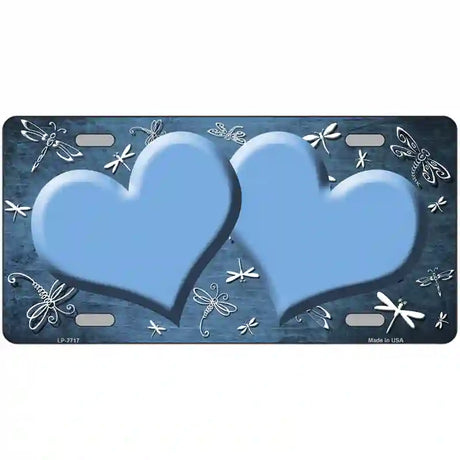 Light Blue White Dragonfly Hearts Oil Rubbed Metal Novelty License Plate 24" x 12" (LLP)