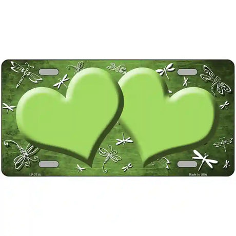 Lime Green White Dragonfly Hearts Oil Rubbed Metal Novelty License Plate 24" x 12" (LLP)