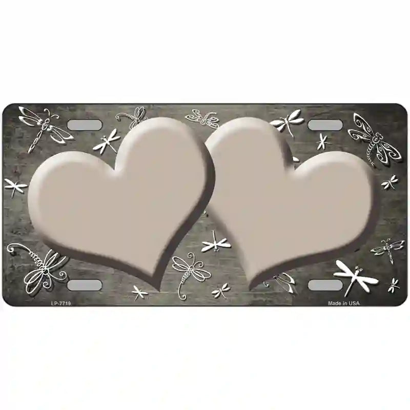 Tan White Dragonfly Hearts Oil Rubbed Metal Novelty License Plate 24" x 12" (LLP)