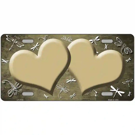 Gold White Dragonfly Hearts Oil Rubbed Metal Novelty License Plate 24" x 12" (LLP)