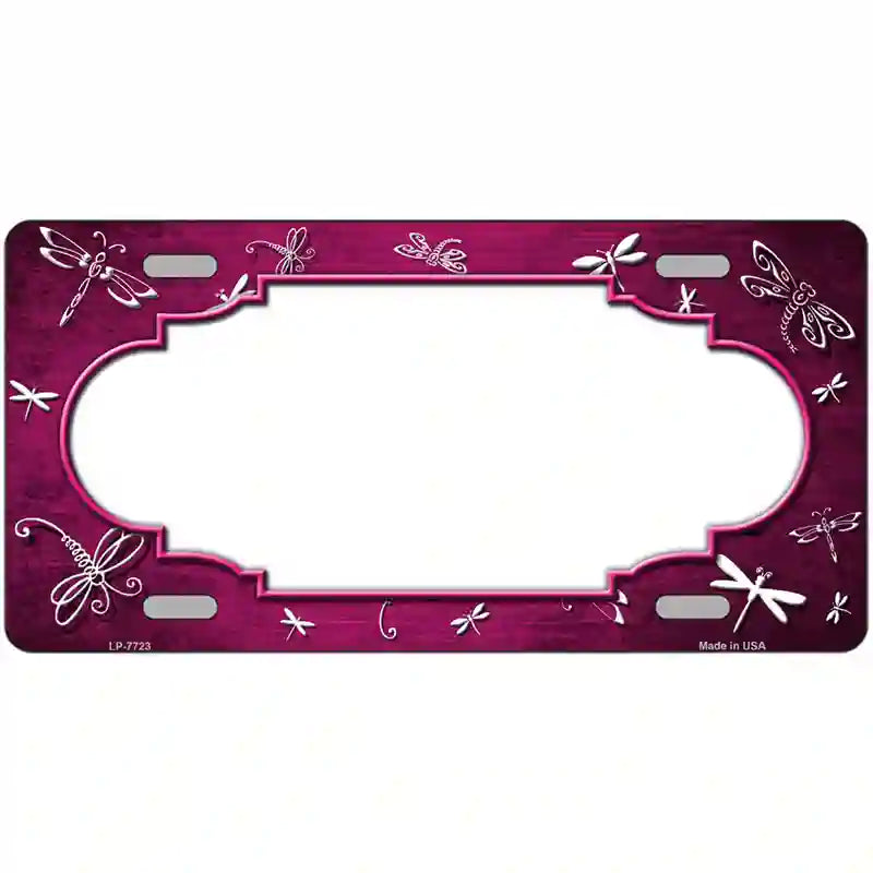 Pink White Dragonfly Scallop Oil Rubbed Metal Novelty License Plate 24" x 12" (LLP)