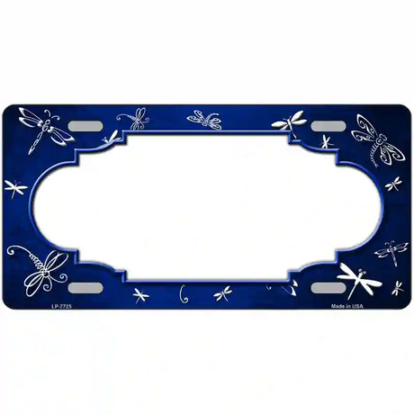 Blue White Dragonfly Scallop Oil Rubbed Metal Novelty License Plate 24" x 12" (LLP)