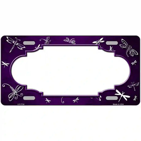 Purple White Dragonfly Scallop Oil Rubbed Metal Novelty License Plate 24" x 12" (LLP)