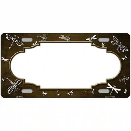 Brown White Dragonfly Scallop Oil Rubbed Metal Novelty License Plate 24" x 12" (LLP)