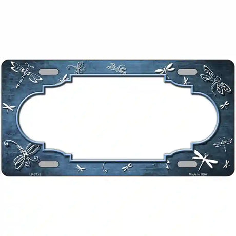 Light Blue White Dragonfly Scallop Oil Rubbed Metal Novelty License Plate 24" x 12" (LLP)