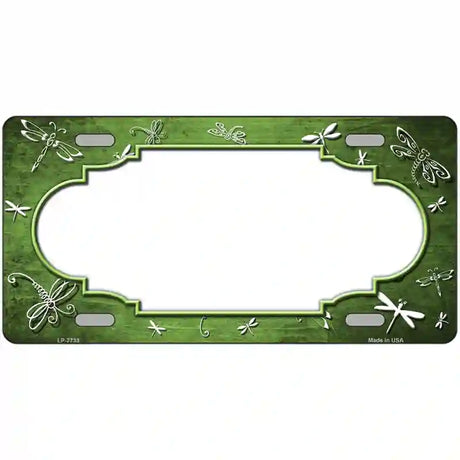 Lime Green White Dragonfly Scallop Oil Rubbed Metal Novelty License Plate 24" x 12" (LLP)