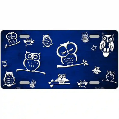 Blue White Owl Oil Rubbed Metal Novelty License Plate 24" x 12" (LLP)