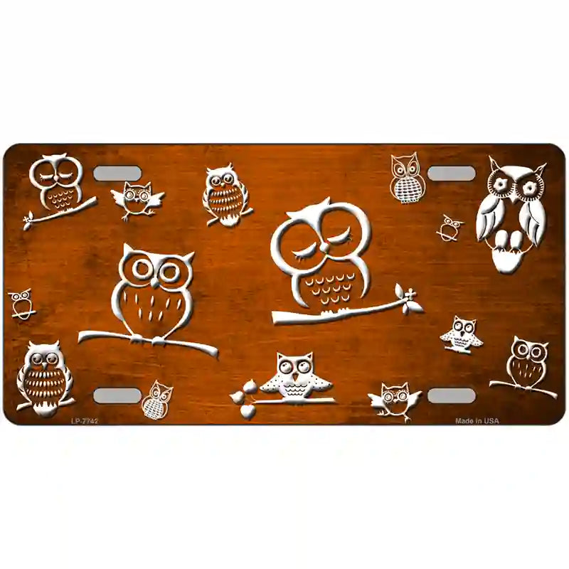 Orange White Owl Oil Rubbed Metal Novelty License Plate 24" x 12" (LLP)