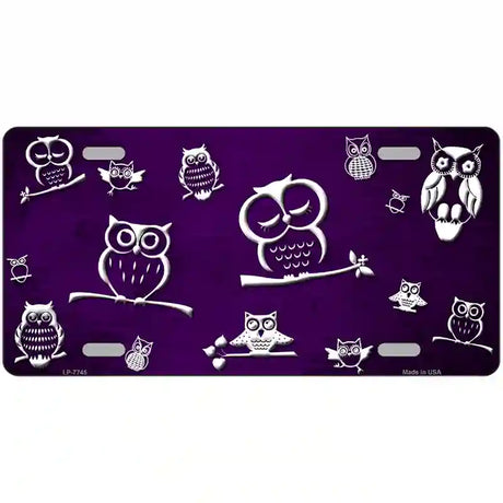 Purple White Owl Oil Rubbed Metal Novelty License Plate 24" x 12" (LLP)