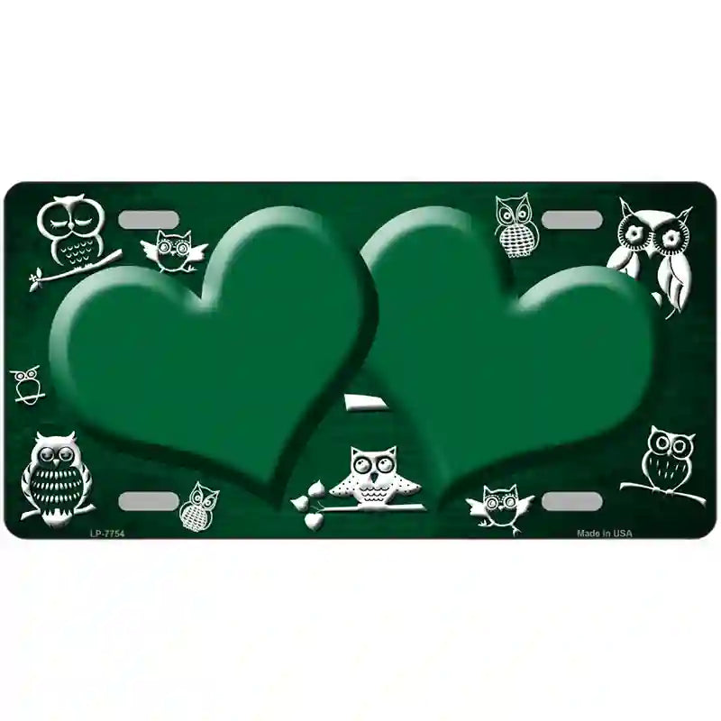 Green White Owl Hearts Oil Rubbed Metal Novelty License Plate 24" x 12" (LLP)