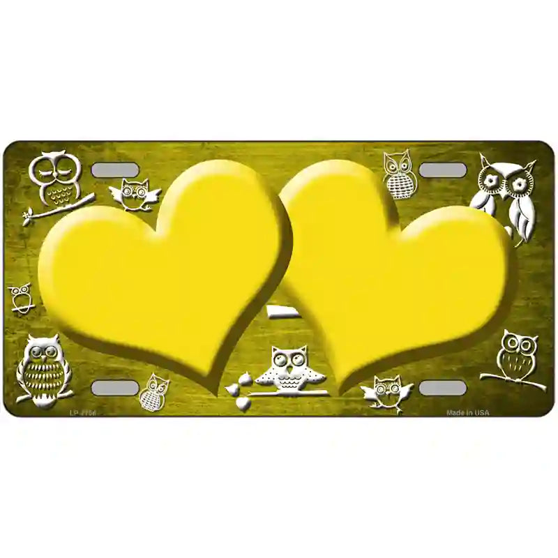 Yellow White Owl Hearts Oil Rubbed Metal Novelty License Plate 24" x 12" (LLP)