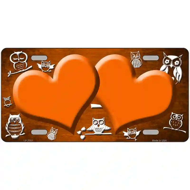 Orange White Owl Hearts Oil Rubbed Metal Novelty License Plate 24" x 12" (LLP)