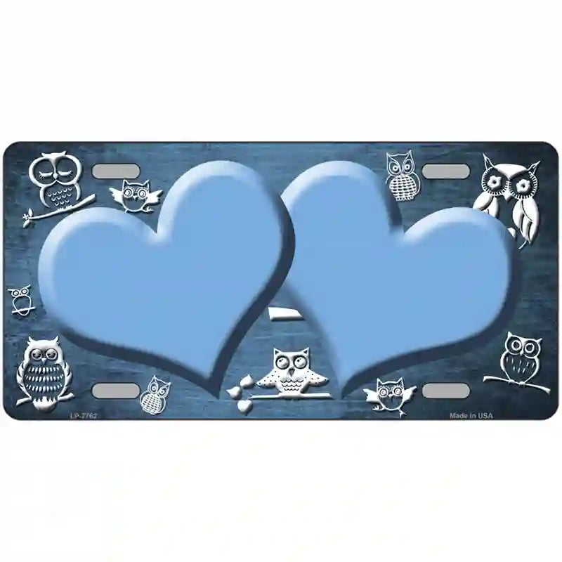 Light Blue White Owl Hearts Oil Rubbed Metal Novelty License Plate 24" x 12" (LLP)