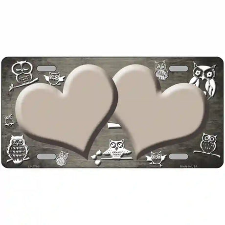 Tan White Owl Hearts Oil Rubbed Metal Novelty License Plate 24" x 12" (LLP)