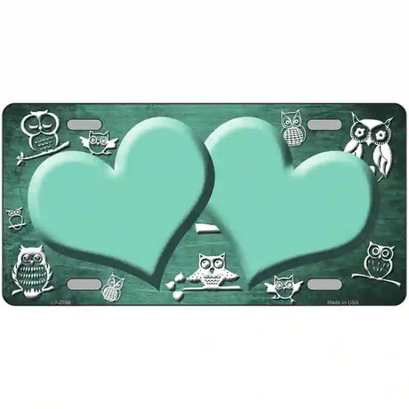 Mint White Owl Hearts Oil Rubbed Metal Novelty License Plate 24" x 12" (LLP)