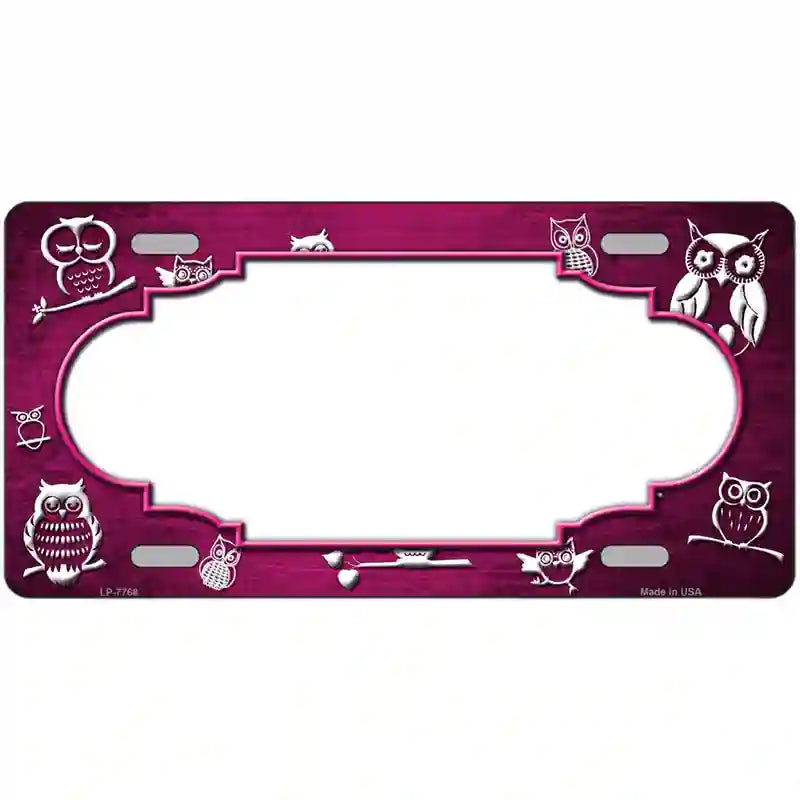 Pink White Owl Scallop Oil Rubbed Metal Novelty License Plate 24" x 12" (LLP)