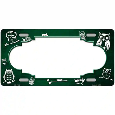 Green White Owl Scallop Oil Rubbed Metal Novelty License Plate 24" x 12" (LLP)