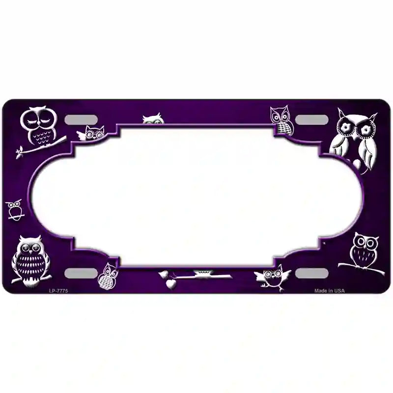 Purple White Owl Scallop Oil Rubbed Metal Novelty License Plate 24" x 12" (LLP)