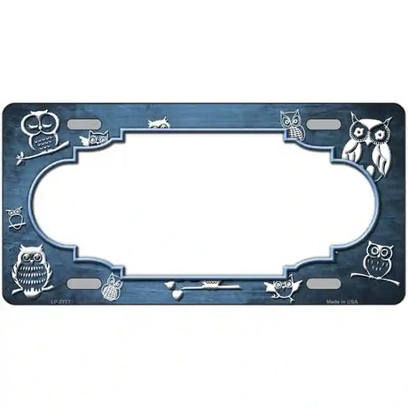 Light Blue White Owl Scallop Oil Rubbed Metal Novelty License Plate 24" x 12" (LLP)