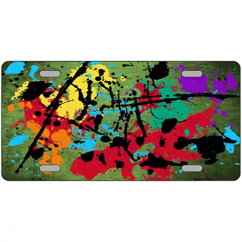 Lime Green Splatter Oil Rubbed Metal Novelty License Plate 24" x 12" (LLP)