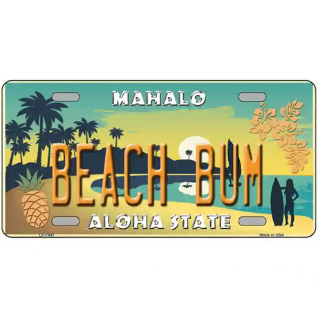 Beach Bum Hawaii Pineapple Novelty Metal License Plate 24" x 12" (LLP)