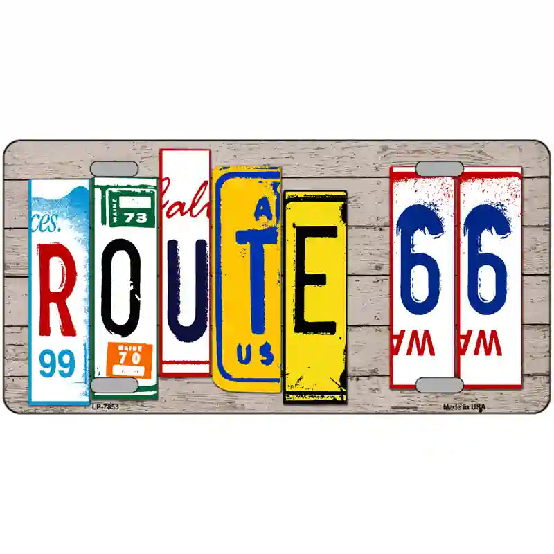 Route 66 License Plate Art Wood Metal Novelty License Plate 24" x 12" (LLP)