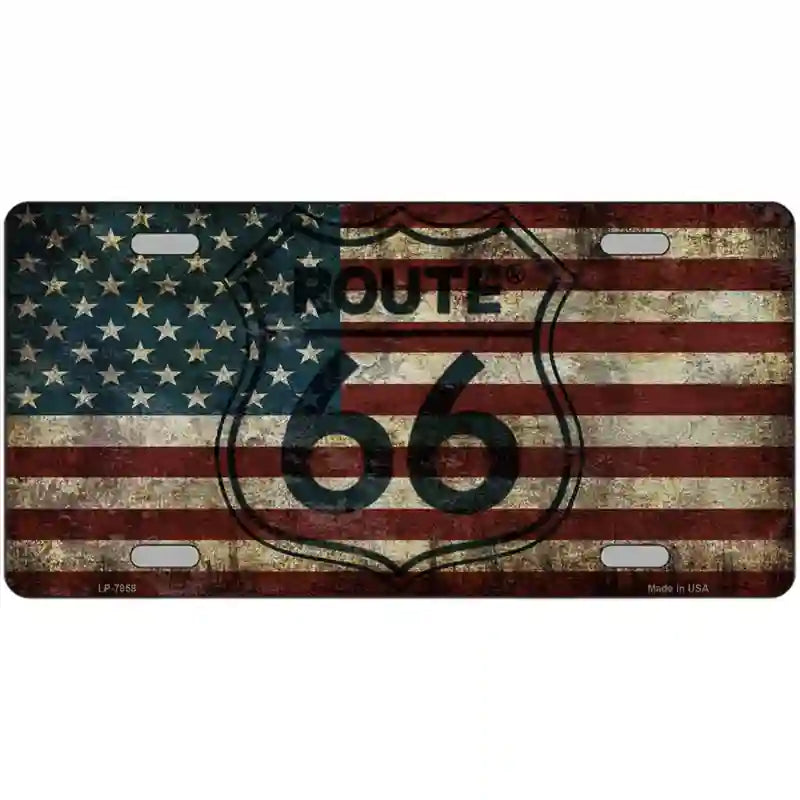 Route 66 American Flag Transparent Metal Novelty License Plate 24" x 12" (LLP)