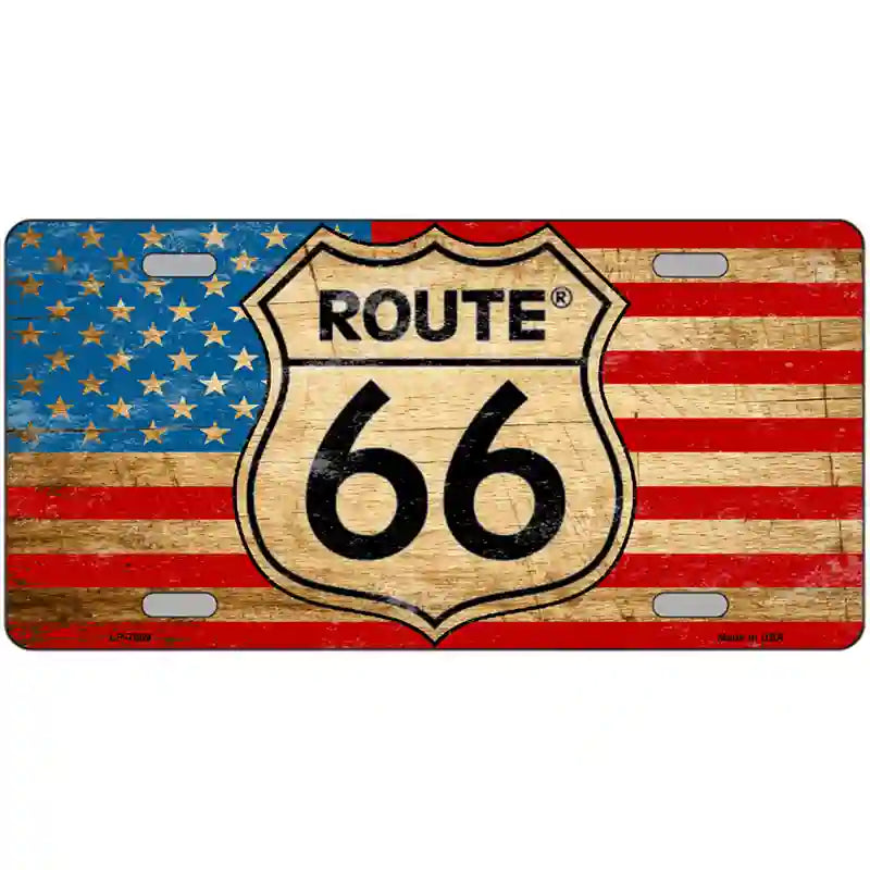 Route 66 American Flag Metal Novelty License Plate 24" x 12" (LLP)