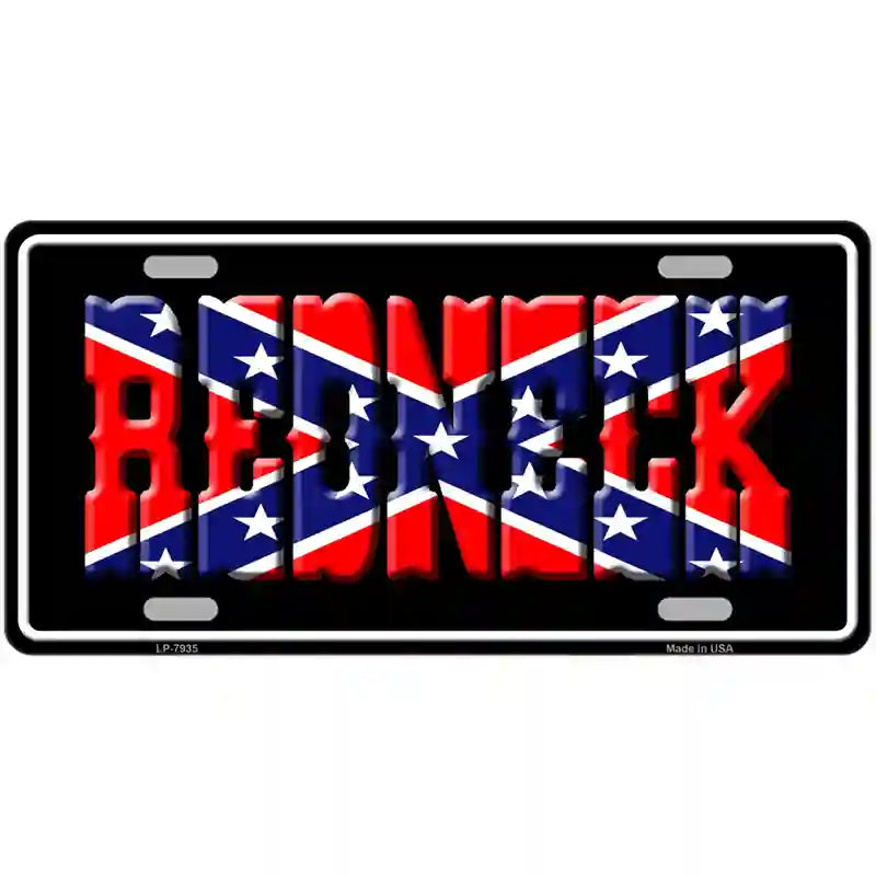 Redneck with Rebel Flag Novelty Metal License Plate 24" x 12" (LLP)