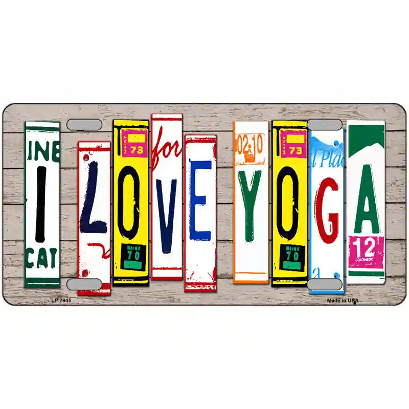 I Love Yoga Wood License Plate Art Novelty Metal License Plate 24" x 12" (LLP)