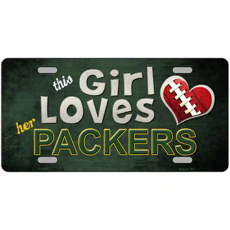 This Girl Loves Her Packers Novelty Metal License Plate 24" x 12" (LLP)