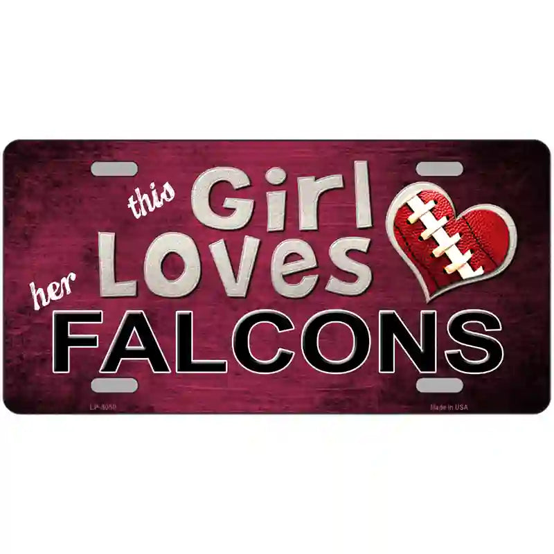 This Girl Loves Her Falcons Novelty Metal License Plate 24" x 12" (LLP)