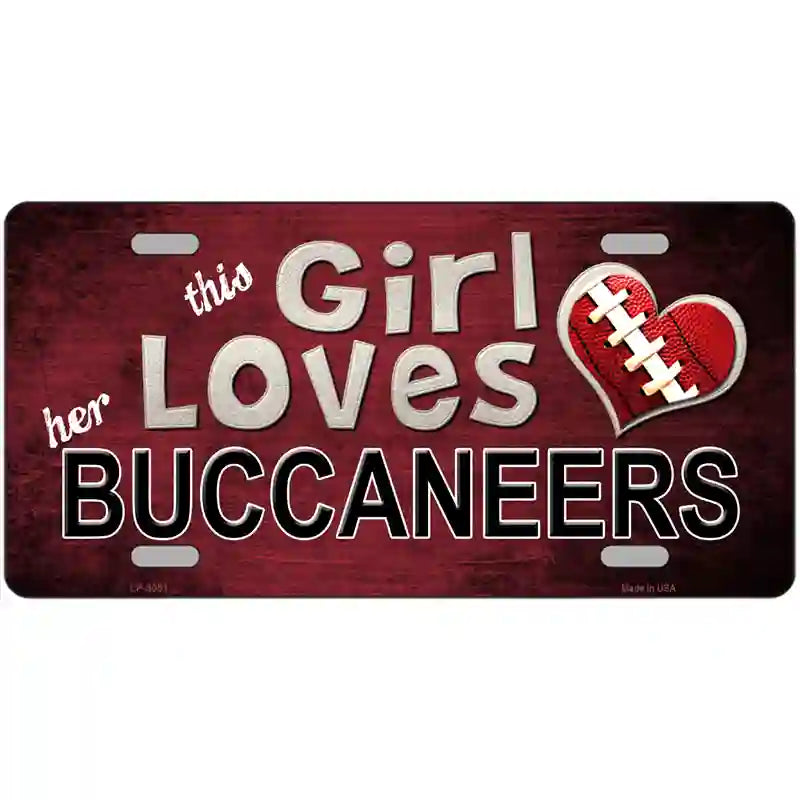 This Girl Loves Her Buccaneers Novelty Metal License Plate 24" x 12" (LLP)