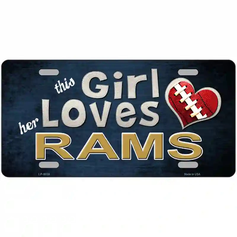 This Girl Loves Her Rams Novelty Metal License Plate 24" x 12" (LLP)