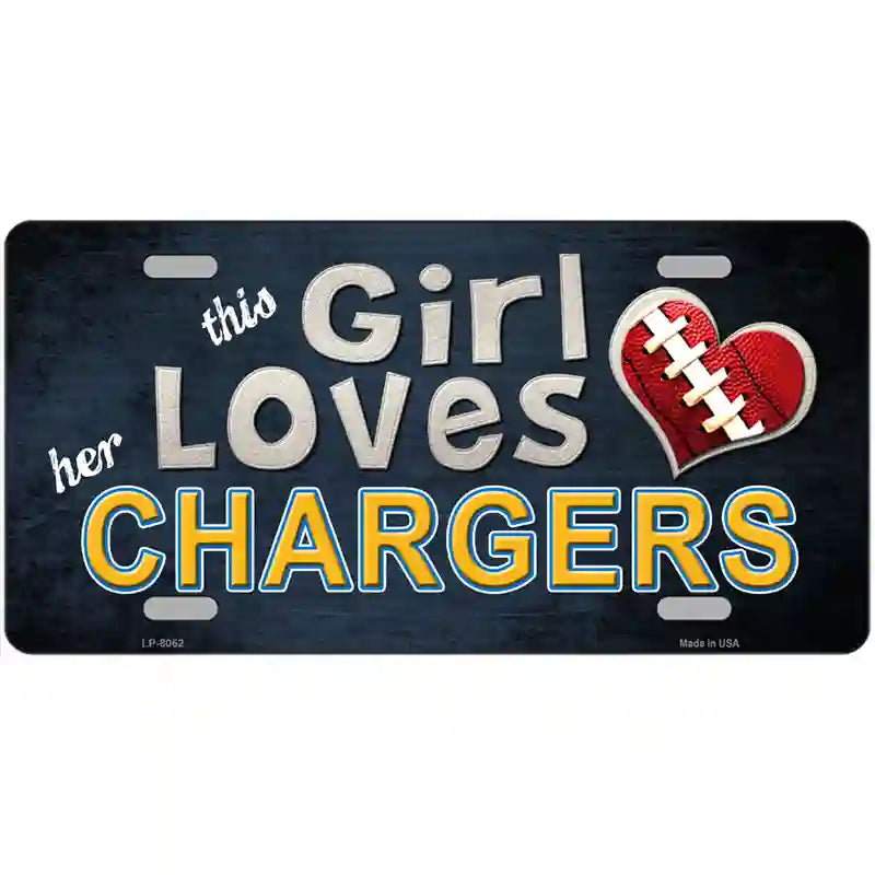 This Girl Loves Her Chargers Novelty Metal License Plate 24" x 12" (LLP)