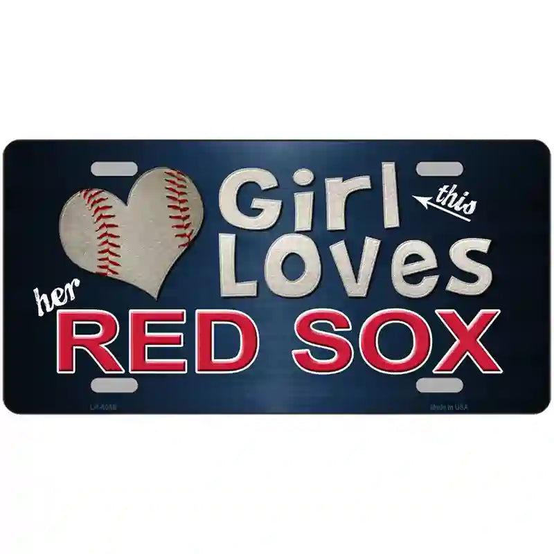 This Girl Loves Her Red Sox Novelty Metal License Plate 24" x 12" (LLP)