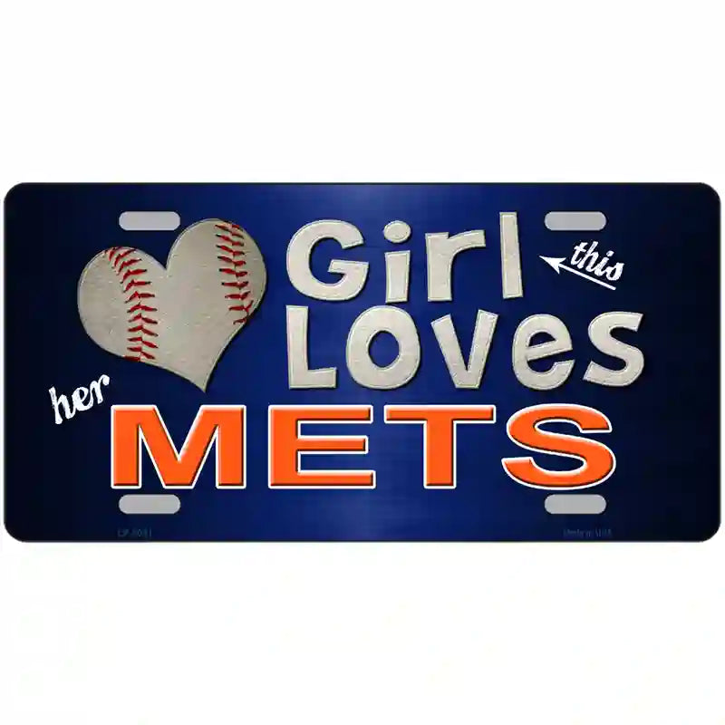 This Girl Loves Her Mets Novelty Metal License Plate 24" x 12" (LLP)